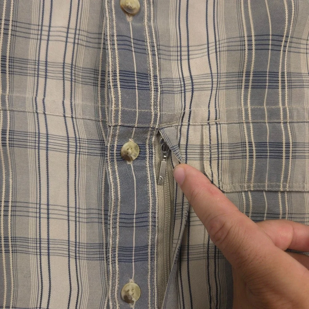 The North Face Mens M Plaid Button Shirt Modal Blend Hidden Zip Pocket